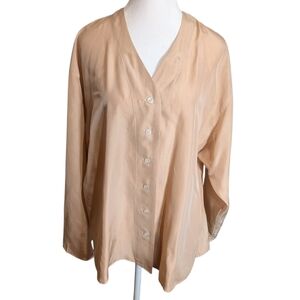 Per Se 100% Silk Peach 3/4 Sleeve Blouse Size Large Classic Quiet Luxury